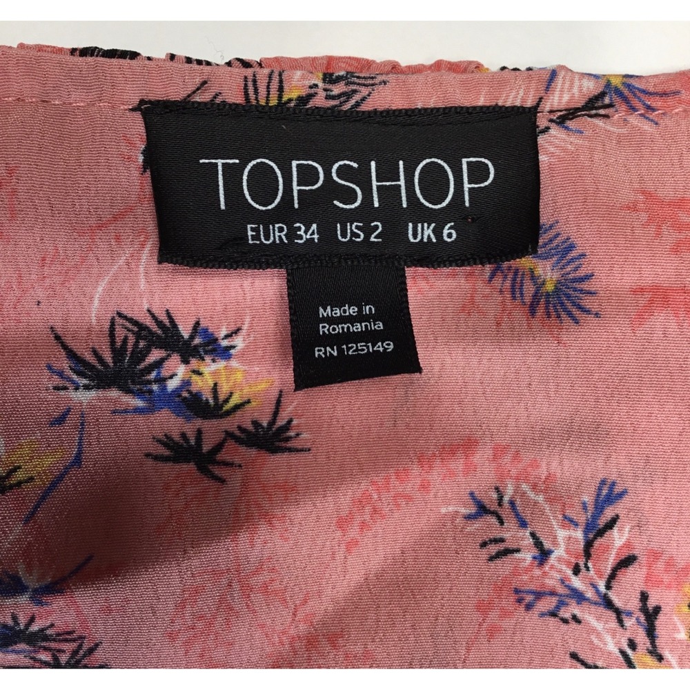 Topshop Floral Print Ruffle Mini Dress Kimono Sleeve Pink US 2 UK 6 - Picture 2 of 7